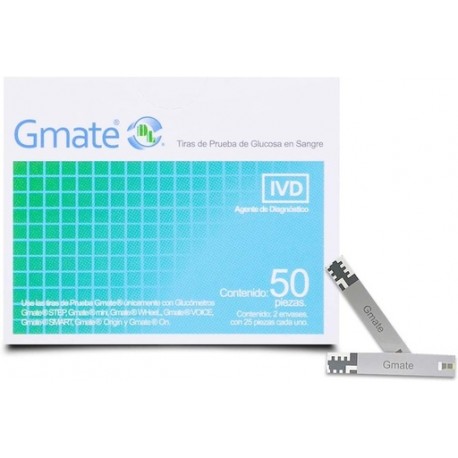 Tiras reactivas para glucómetro Gmate DL. 50 piezas
