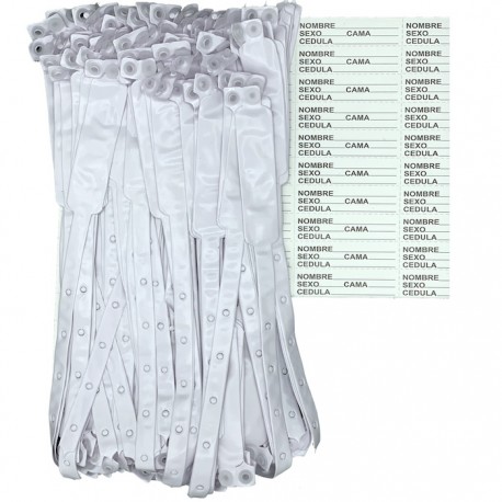 Brazaletes para identificación Adulto blanco. Envase con 100 piezas.