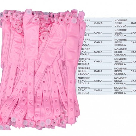 Brazaletes para identificación Infantil azul o rosa. Envase con 100 piezas.